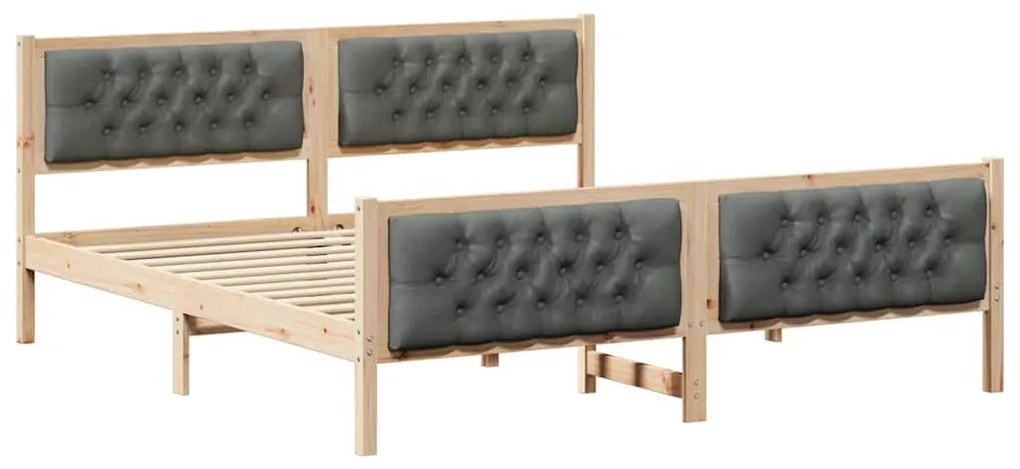 Ágykeret fejtámlával Sötétszürke 160 x 200 cm Tömör fenyőfa