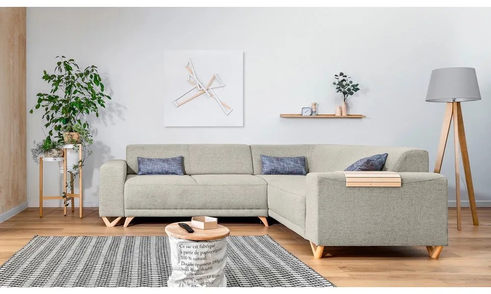 Bézs kinyitható-tárolóhelyes sarokkanapé (jobb oldali-L alakú) Classy Sophie – Miuform