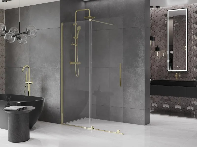 Mexen Velar, nyílásba tolóajtó Walk-In 140 cm, 8 mm átlátszó üveg, arany fényes, 871-140-000-03-50