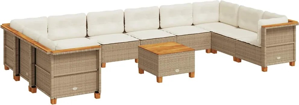 vidaXL 11 részes bézs polyrattan kerti ülőgarnitúra párnákkal