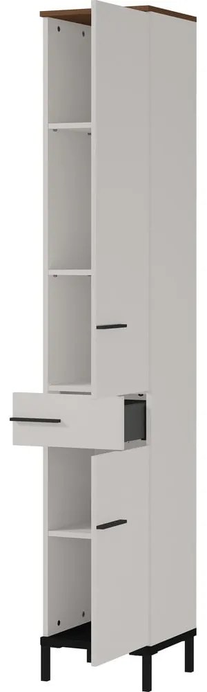 Szürkésbézs magas fürdőszoba szekrény diófa dekorral 34x190 cm Yonkers - Germania