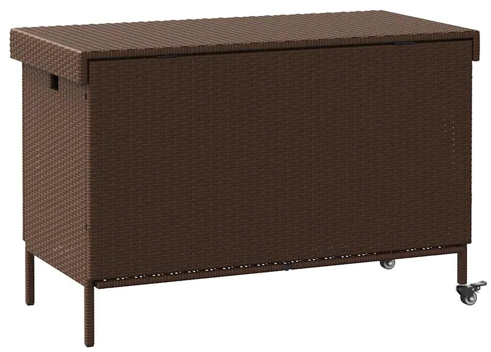 barna polyrattan kerti tárolóláda kerekekkel 110x55x73 cm