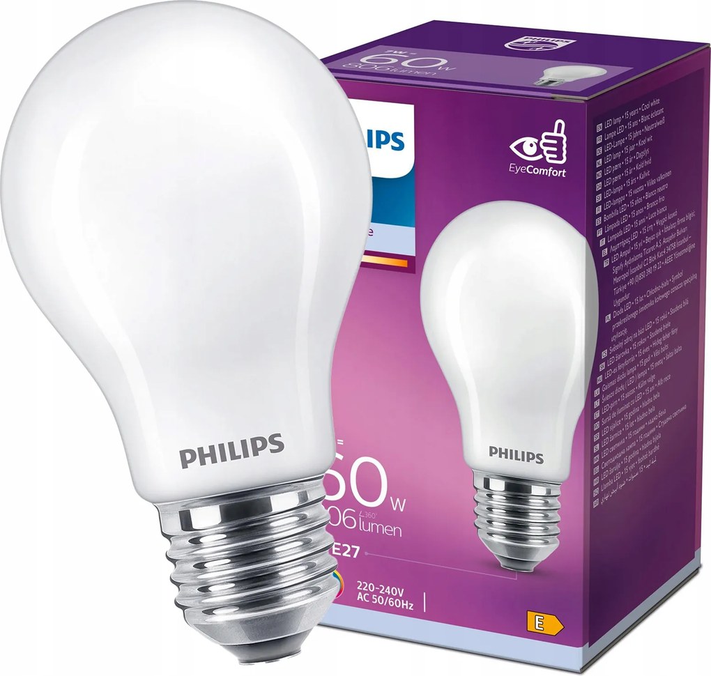 Led izzó E27 7W 60W Philips 4000K Semleges