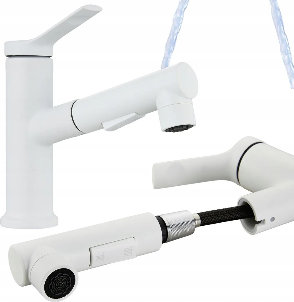 Modern Fehér Mosdócsaptelep 3 Funkciós, Kihúzható Kifolyócsővel