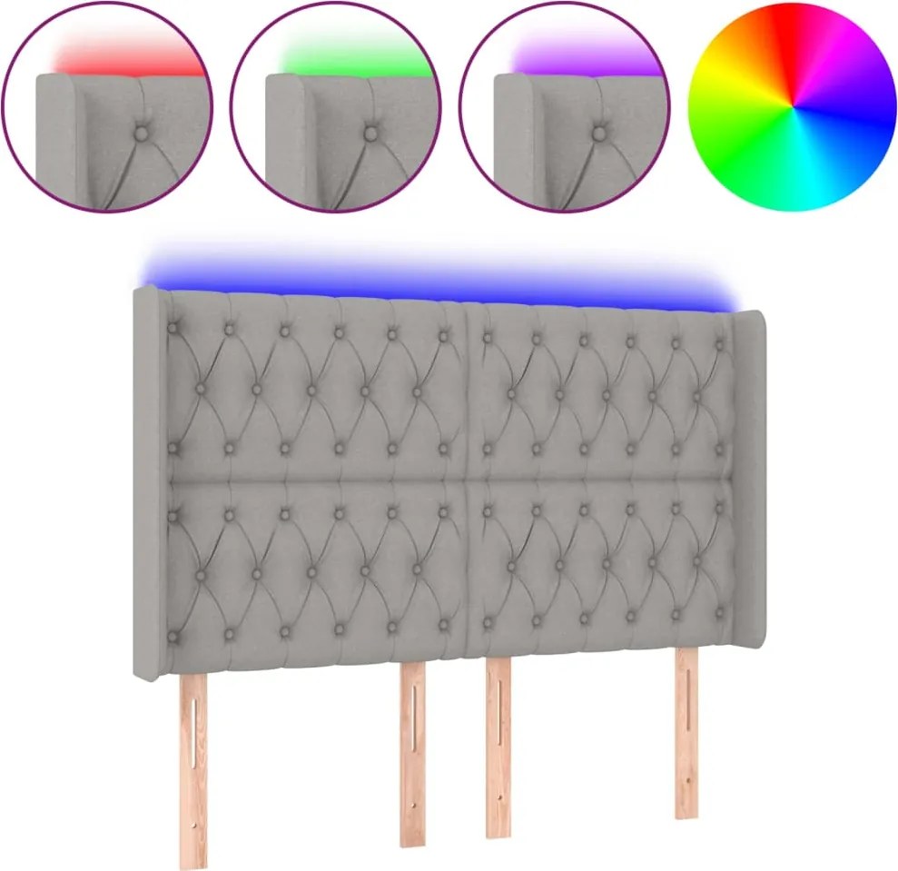 vidaXL világosszürke szövet LED-es fejtámla 163x16x118/128 cm