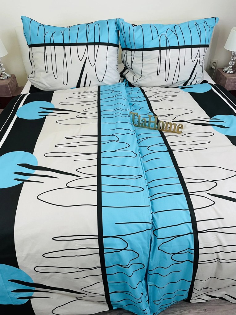 Splash fekete és türkiz pamut ágyneműhuzat TiaHome - 1x Párna 90x70cm, 1x Paplan 140x200cm