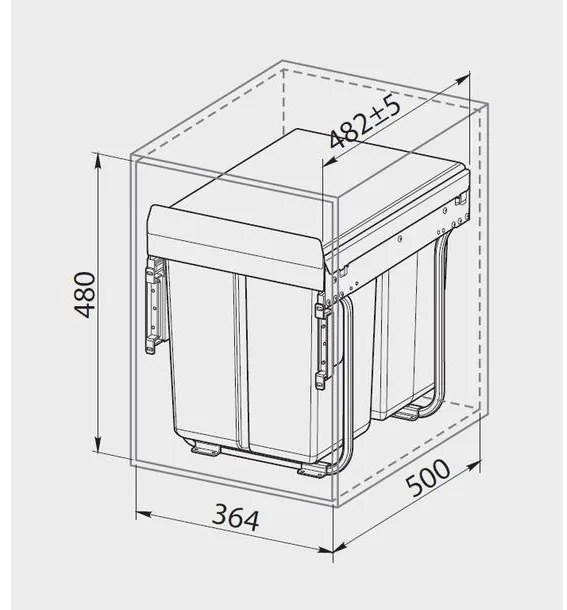 Hulladékgyűjtő GTV Practi Eco 400, szelektív, frontkihúzású, lágy záródás, 2x20 L edénnyel, fedéllel