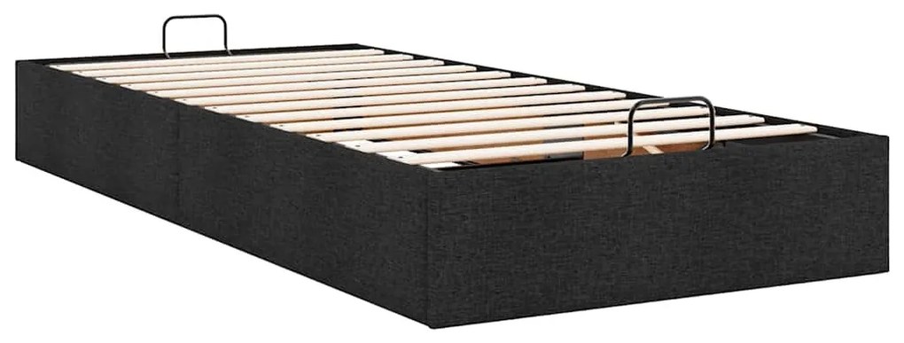 Ottomán fekete szövet ágykeret matrac nélkül 100x200 cm