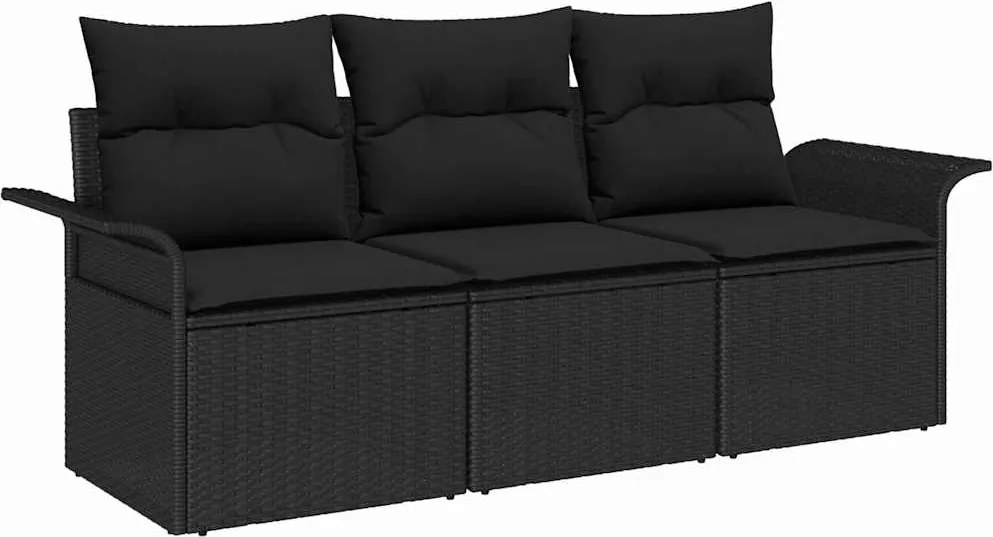 vidaXL Kerti Kanapé Szett párnával tárolóval 3 pcs Fekete Poli rattan