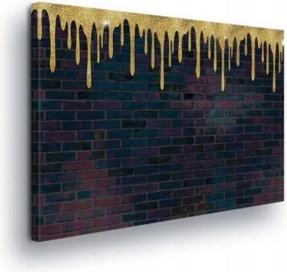 Vászonkép 100x75 Urban street-art graffiti arany csöpögő téglafal