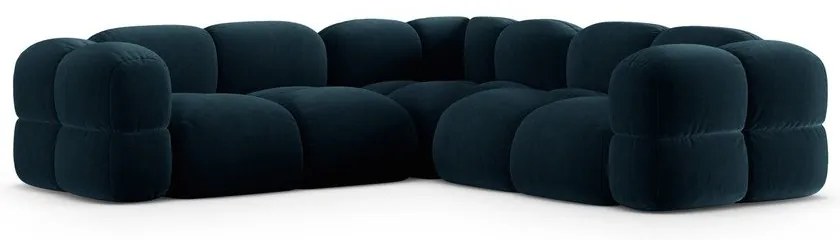Sötétkék bársony sarokkanapé Loretto – Cosmopolitan Design