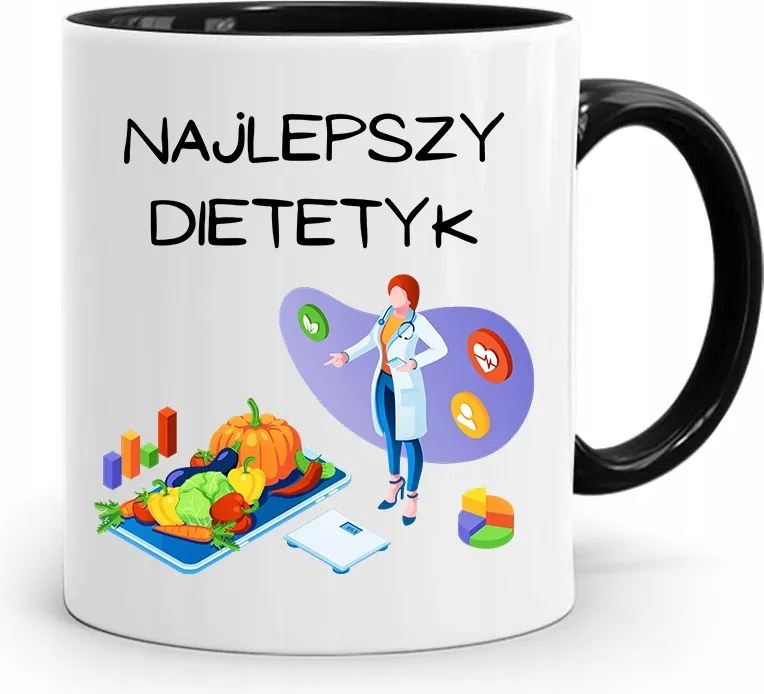 Dietetikusoknak Dietetikus Bögre Fekete Ajándék fényképes nyomtatással