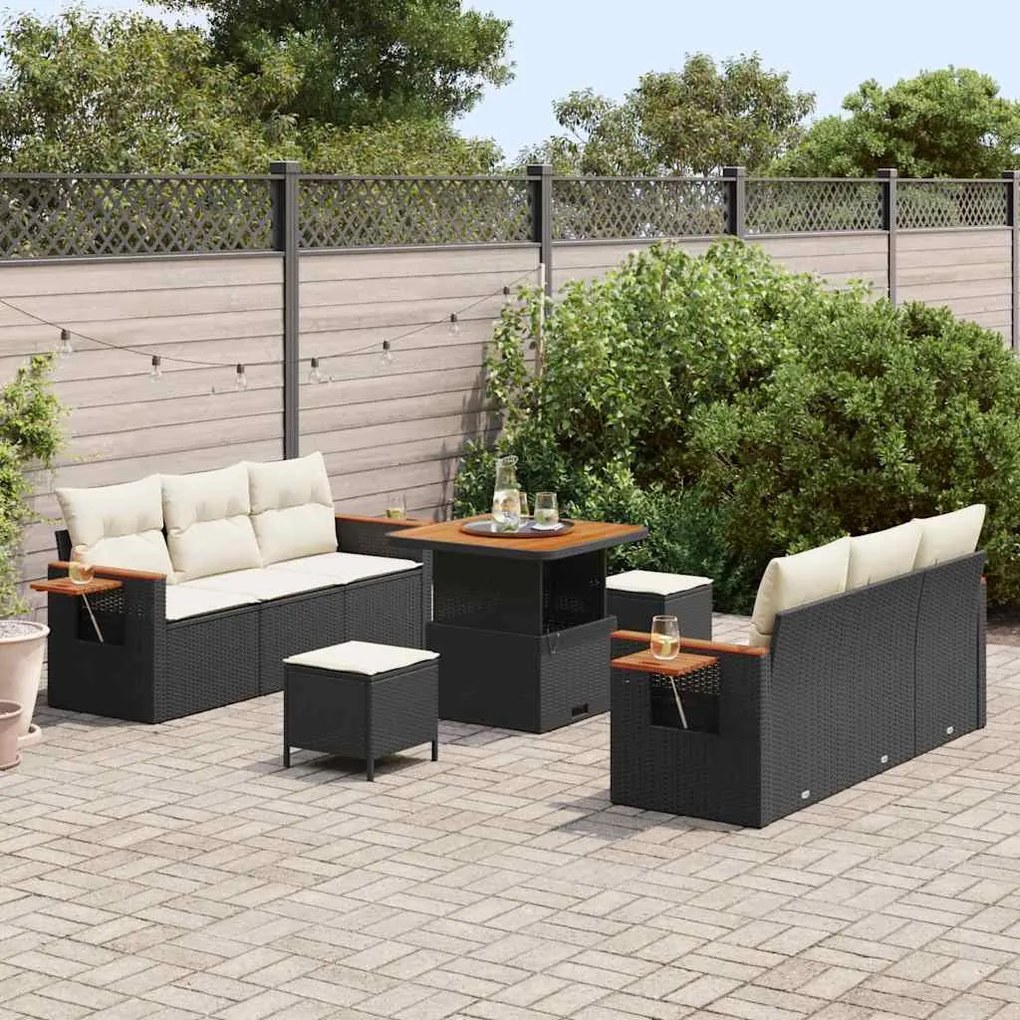 Kerti Kanapé Szett 9 pcs Fekete és krémszínű 80 x 80 x 71 cm