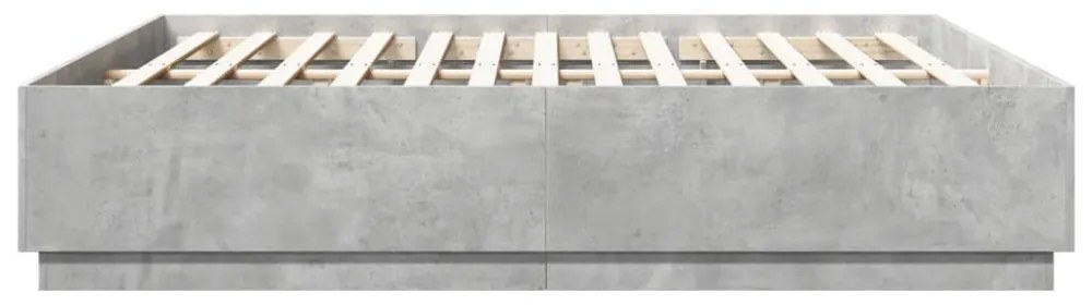 betonszürke szerelt fa ágykeret LED-világítással 200 x 200 cm