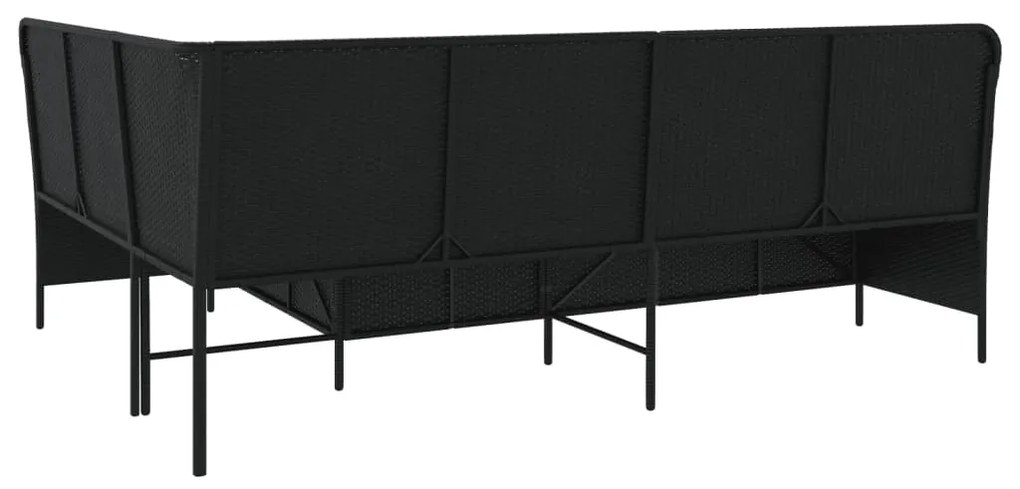 L-alakú fekete polyrattan kerti kanapé párnával