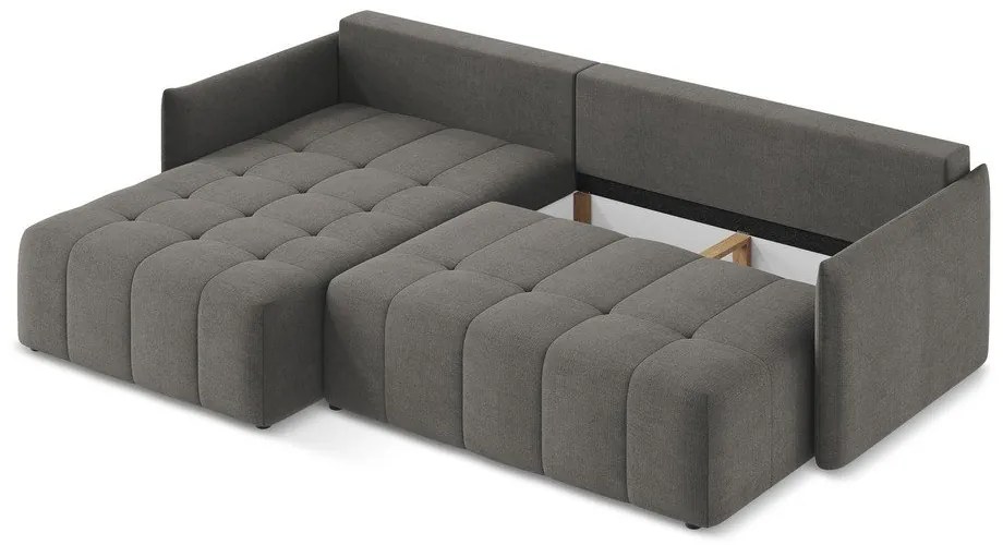 Sötétszürke kinyitható-tárolóhelyes sarokkanapé (bal oldali-heverő résszel) Moku – Makamii