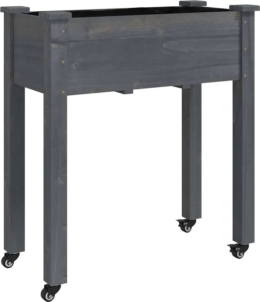 vidaXL szürke tömör fenyőfa kerekes ültetőláda béléssel 71x37x80 cm