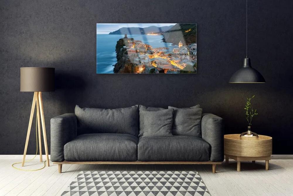 Akrilkép Tengeri Város hegyek táj 125x50 cm