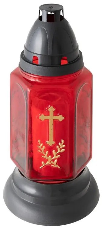NEXOS Lámpás gyertyával piros arany kereszt 22 cm 3 db