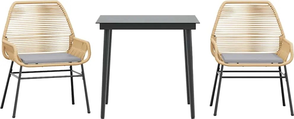 vidaXL 3 észes barna polyrattan üveg kerti étkezőgarnitúra párnával