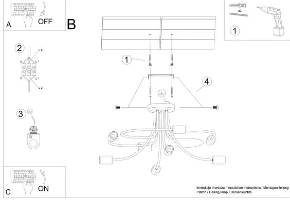 Sollux SL.1457 - Csillár rúdon LEVAR 8xE27/15W/230V fekete