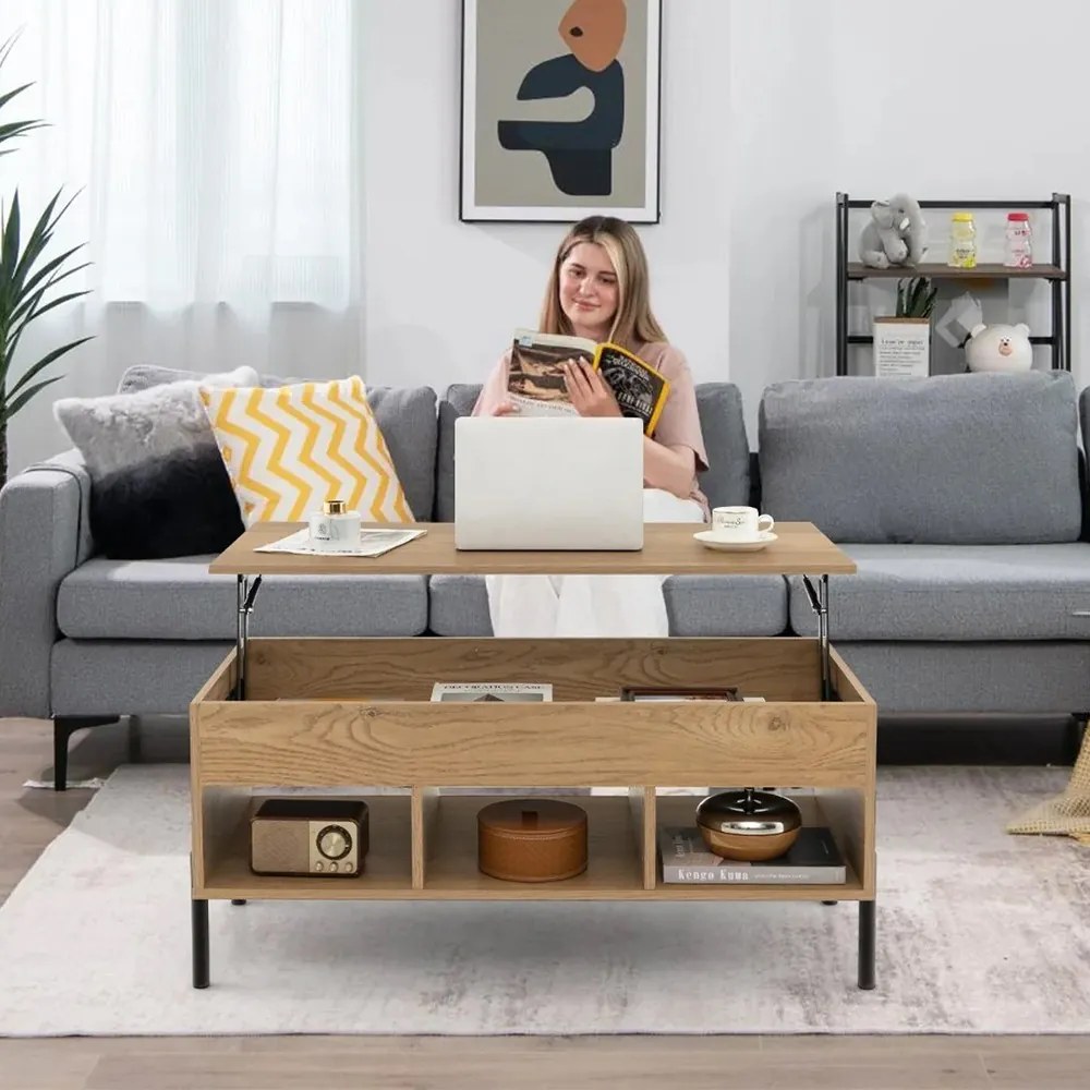 Dohányzóasztal emelhető asztallappal, natúr