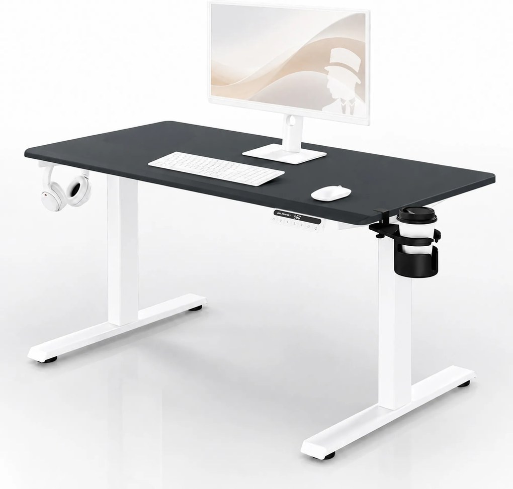 Elektromos, állítható magasságú, ergonomikus, fehér-antracit íróasztal,1200x600 mm: ARIA