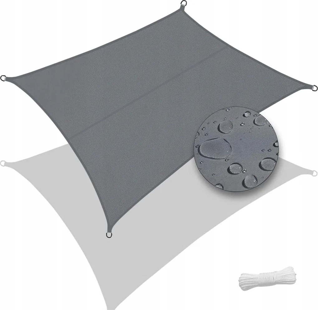 Napvitorla Téglalap alakú Kerti Terasz Vízálló 3x4m Szürke