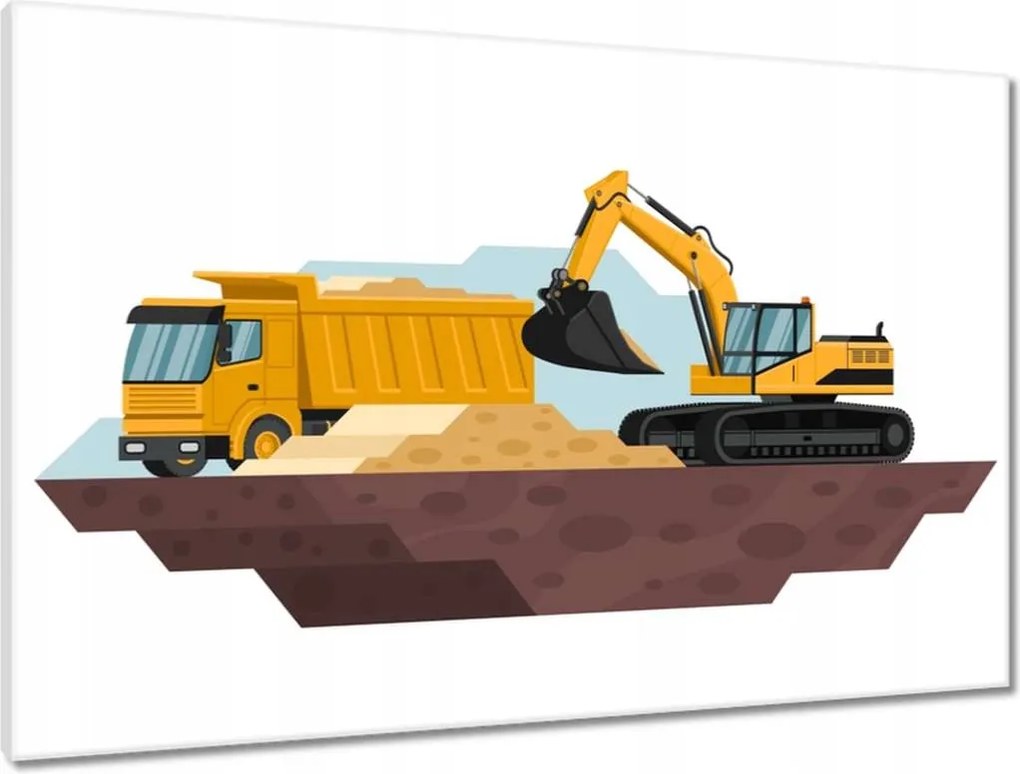 Vászonkép 90x60 Nagy kotrógép és teherautó fiúnak