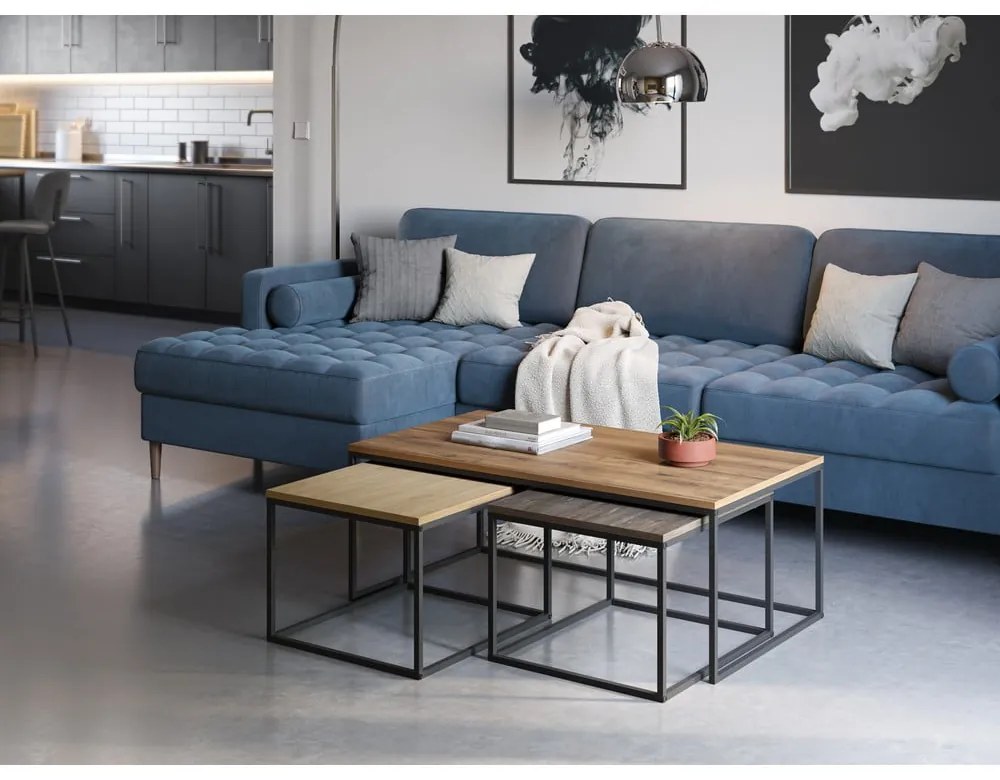 Natúr színű dohányzóasztal szett 3 db-os 60x110 cm Camelia – Marckeric