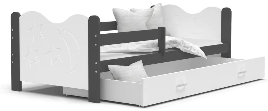 MIKOLAJ P1 COLOR gyerek ágy + ajándék matrac + ágyrács, 160x80 cm, szürke/fehér