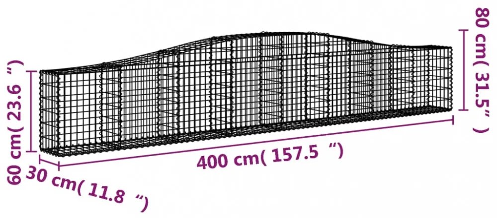 vidaXL 20 db íves horganyzott vas gabion kosár 400x30x60/80 cm