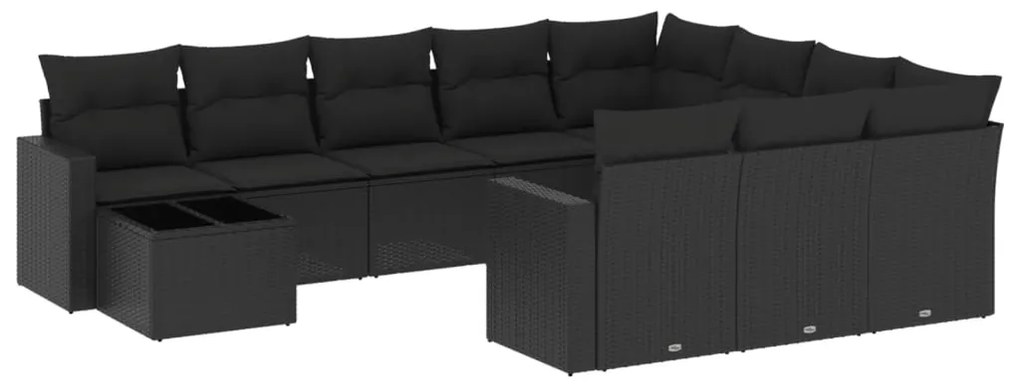 vidaXL 11 részes fekete polyrattan kerti ülőgarnitúra párnákkal