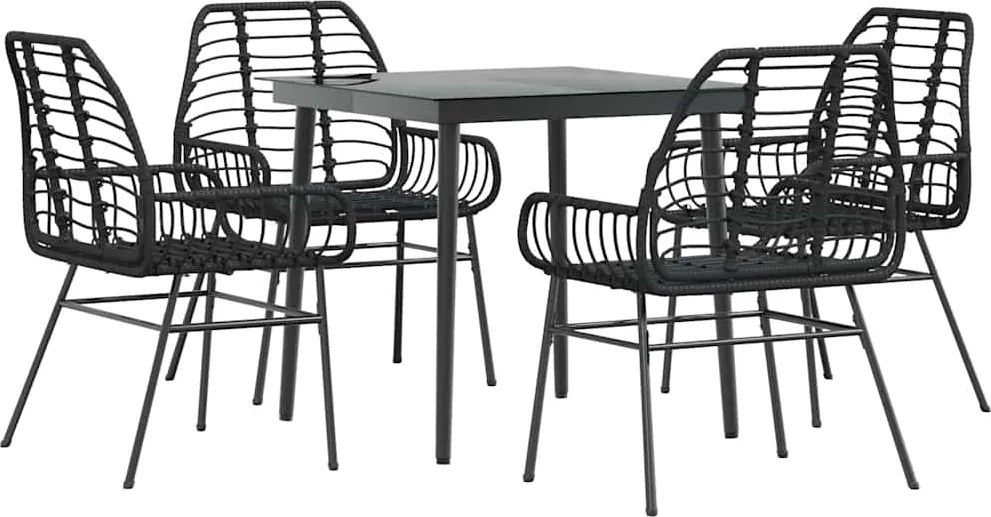 vidaXL 5 részes fekete polyrattan üveg kerti étkezőgarnitúra