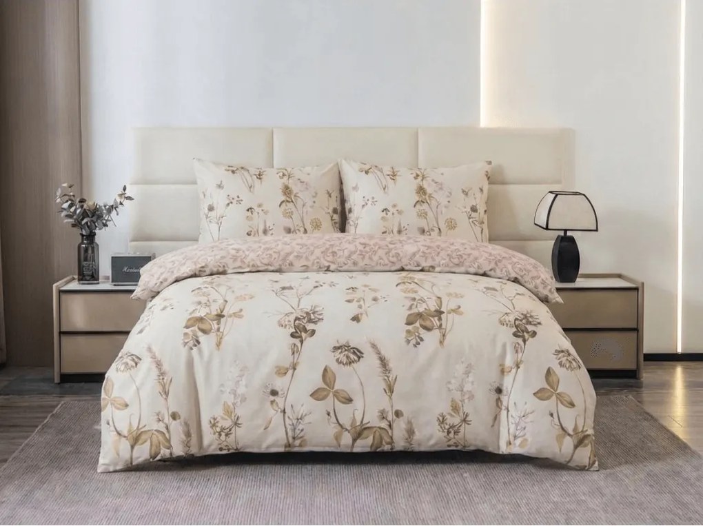 Mikroszálas flanel ágyneműhuzat BOTANIQUE bézs-rózsaszínű Ágyneműhuzat mérete: 70 x 90 cm | 140 x 200 cm