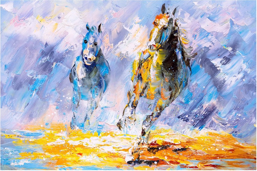 Futó lovak képe, olajfestmény (90x60 cm)