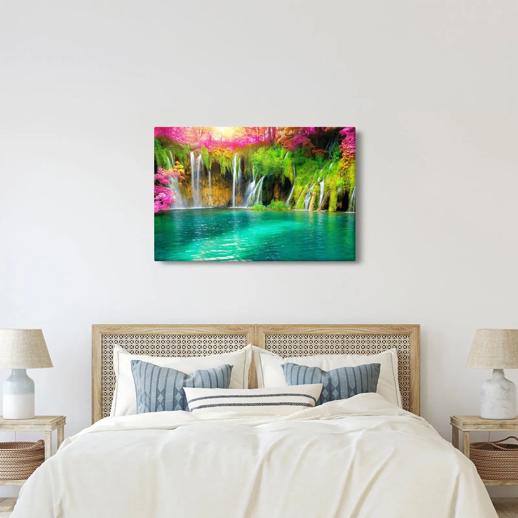 Kép - vízesés, Plitvicei-tavak, Horvátország (90x60 cm)