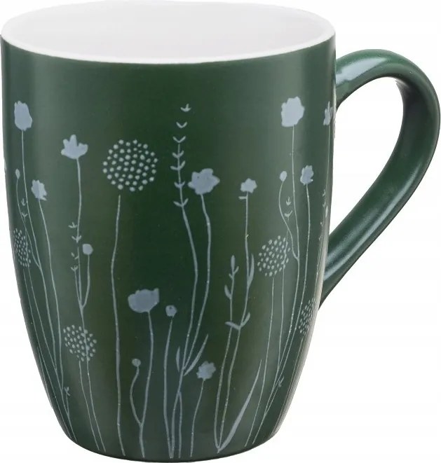 Porcelán bögre 340ml zöld, virág dombornyomással teához 1 db