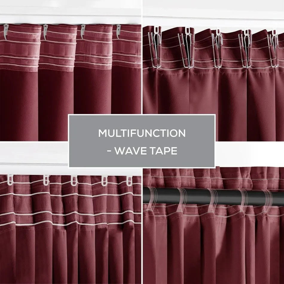 Restilo Blackout Oxford Pleat függöny, bordó, 140 x 245 cm