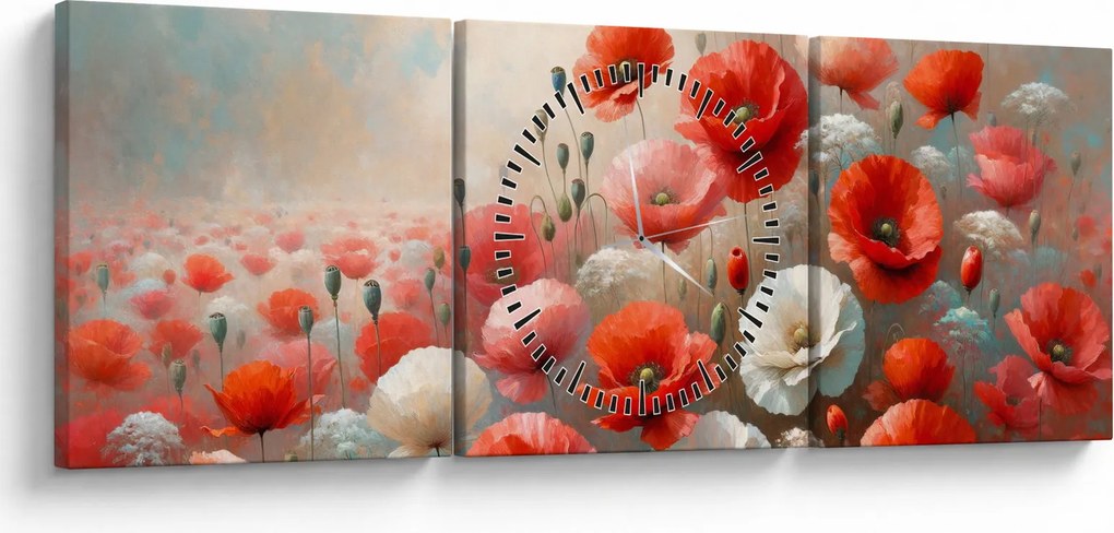 Kép - Pipacsok festménye (órával) (90x30 cm)