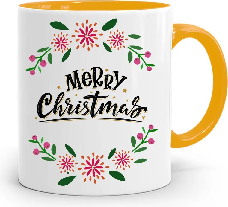 Sárga Karácsonyi Bögre Mikulásra, fényképes nyomtatással