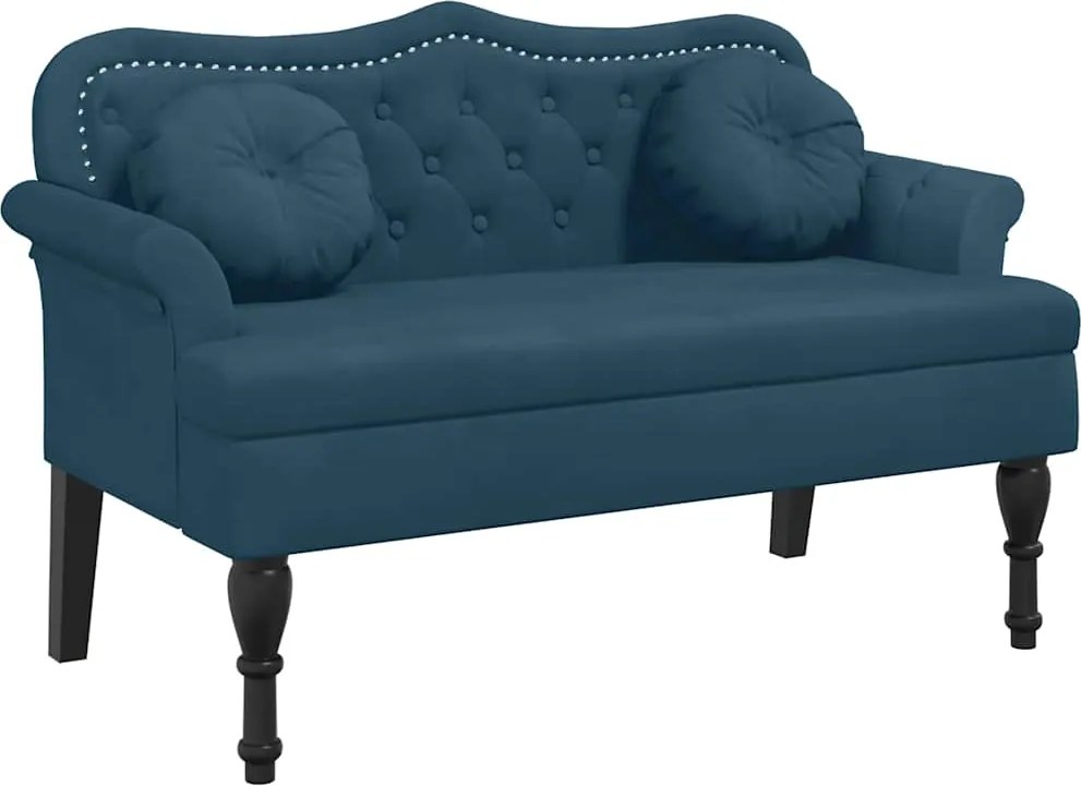 vidaXL kék bársony pad párnákkal 120,5 x 65 x 75 cm