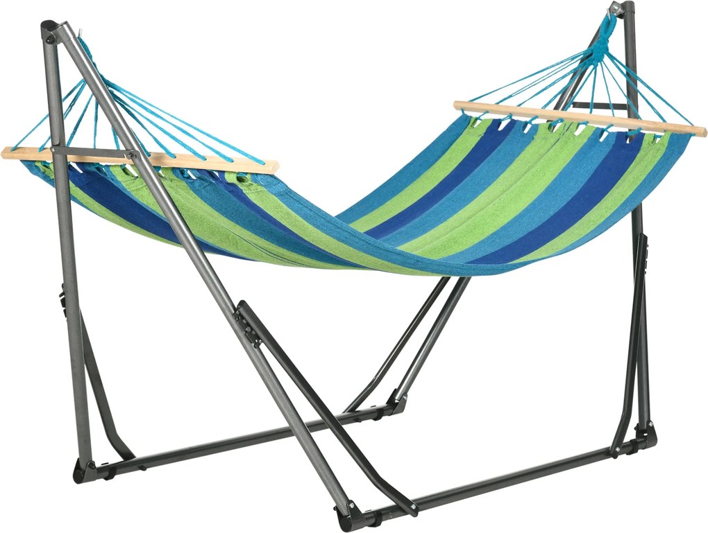 Outsunny Önálló Összecsukható Hintaállvány, Pamut Hinta és Acél Váz, Max. teherbírás 120kg, 270x100x94cm | Aosom