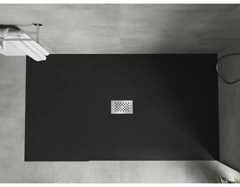 Mexen Hugo, téglalap alakú zuhanytálca SMC 200 x 100 cm, fekete, acél huzat, 42701020-X