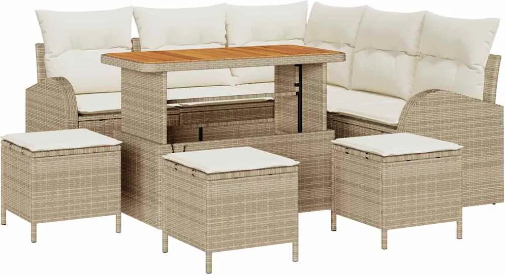 vidaXL Kerti Kanapé Szett párnával tárolóval 9 pcs Beige és krém