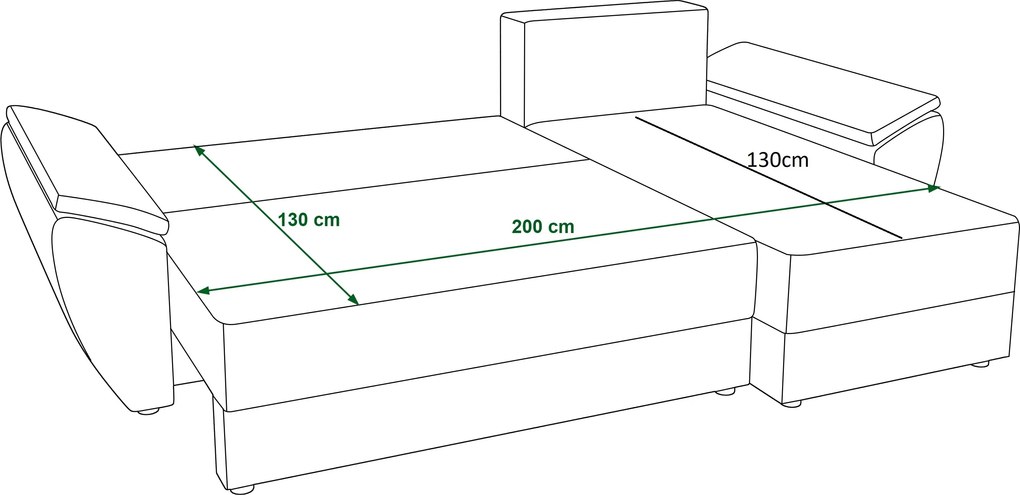 Ágyazható, kétoldalas ülőgarnitúra L alakú TAVERO 251x140 cm, sötétzöld