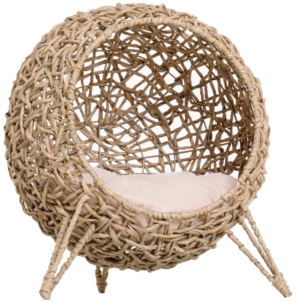 Rattan macskaház párnákkal, natúr, 52 x 58 cm