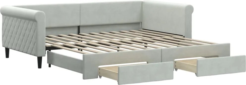 vidaXL világosszürke kihúzható bársony heverő fiókkal 100 x 200 cm