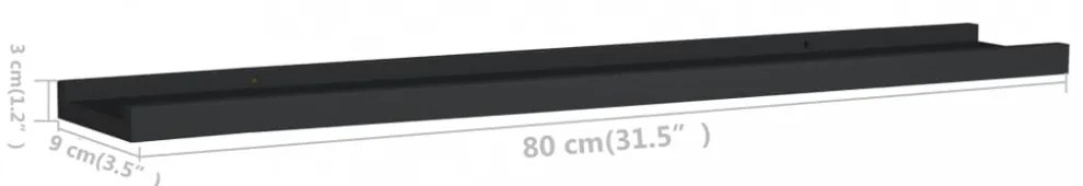 2 db fekete MDF szegélypolc képkeretekhez 80 x 9 x 3 cm