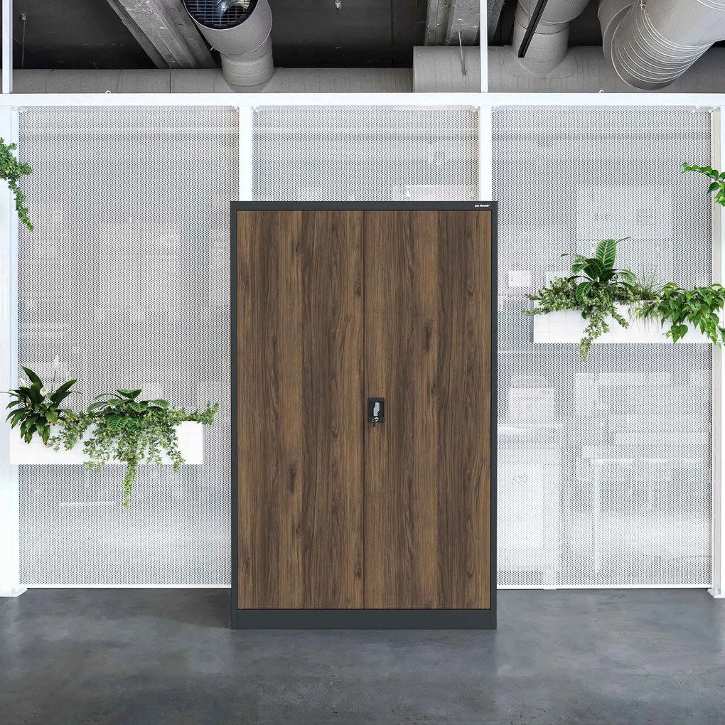 Fém irodai iratszekrény, széles, antracit/dió, 1150x1850x400 mm: JAN II Eco Design